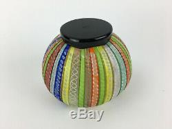 Murano Cenedese Latticino Italian Art Glass Multi Color Bowl Vase