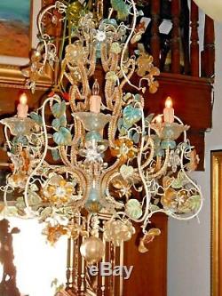 Murano Chandelier Hand-blown Glass Flowers, Leaves and Accents