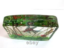 Murano Clear Art Glass Aquarium Scene Inside Sculpture Paperweight 4X5 Vintage