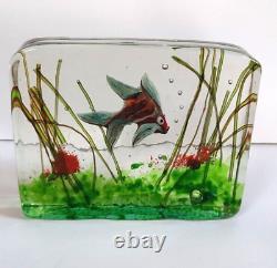 Murano Clear Art Glass Aquarium Scene Inside Sculpture Paperweight 4X5 Vintage