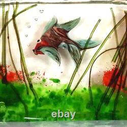 Murano Clear Art Glass Aquarium Scene Inside Sculpture Paperweight 4X5 Vintage