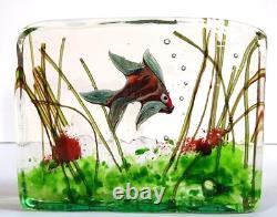 Murano Clear Art Glass Aquarium Scene Inside Sculpture Paperweight 4X5 Vintage