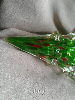Murano Clear Red Green Hand Blown Art Glass Christmas Tree Swirl 12