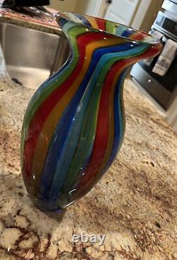 Murano Cristalleria D'Arte Hand Blown Stripe Art Glass 12 Vase