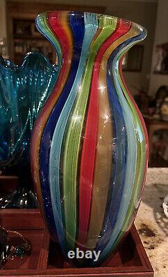 Murano Cristalleria D'Arte Hand Blown Stripe Art Glass 12 Vase