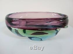 Murano / Czech style heavy art glass bowl tri colour ellipitical vintage