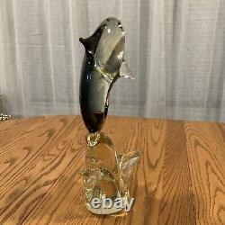 Murano Dolphin Italian Hand-Blown Glass Dolphin On Wave Vintage 13 INCHES TALL