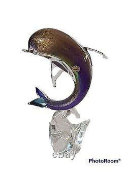 Murano Dolphin Italian Hand-Blown Glass Dolphin Sculpture Gold, Flakes Vintage