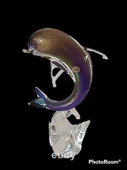 Murano Dolphin Italian Hand-Blown Glass Dolphin Sculpture Gold, Flakes Vintage