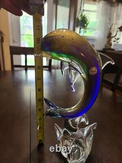 Murano Dolphin Italian Hand-Blown Glass Dolphin Sculpture Gold, Flakes Vintage