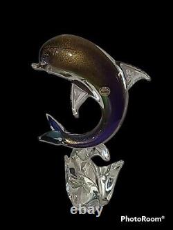 Murano Dolphin Italian Hand-Blown Glass Dolphin Sculpture Gold, Flakes Vintage