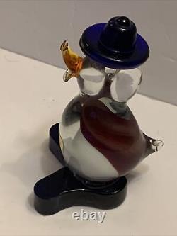 Murano Donald Duck With Hat Art Glass Colorful Figurine Tags Italy 5.5 Vintage