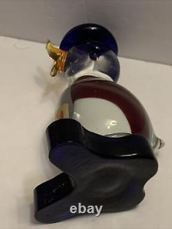 Murano Donald Duck With Hat Art Glass Colorful Figurine Tags Italy 5.5 Vintage