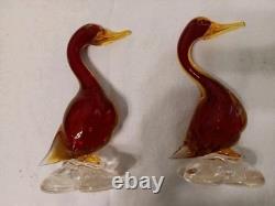Murano Duck Figurines Ruby Made in Italy Hand Blown Glass with Original Sticker