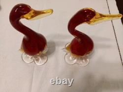 Murano Duck Figurines Ruby Made in Italy Hand Blown Glass with Original Sticker