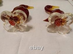Murano Duck Figurines Ruby Made in Italy Hand Blown Glass with Original Sticker