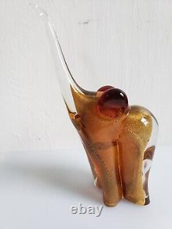 Murano Elephant 24 Karat Gold Flecks Italian Glass Figurine Sticker 9 Signed