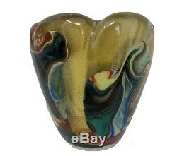 Murano Empoli Cased Glass Gold Multicolored Hand Blown Art Glass Vase Italy 3.5