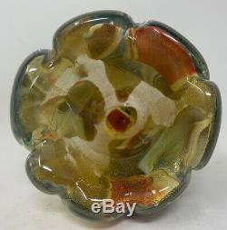 Murano Empoli Cased Glass Gold Multicolored Hand Blown Art Glass Vase Italy 3.5