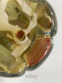 Murano Empoli Cased Glass Gold Multicolored Hand Blown Art Glass Vase Italy 3.5