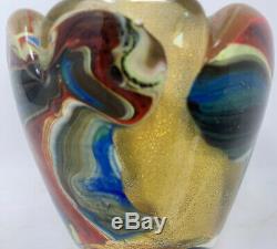 Murano Empoli Cased Glass Gold Multicolored Hand Blown Art Glass Vase Italy 3.5