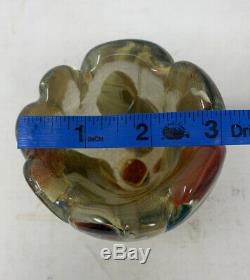 Murano Empoli Cased Glass Gold Multicolored Hand Blown Art Glass Vase Italy 3.5