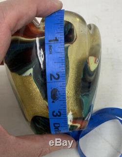 Murano Empoli Cased Glass Gold Multicolored Hand Blown Art Glass Vase Italy 3.5