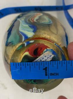 Murano Empoli Cased Glass Gold Multicolored Hand Blown Art Glass Vase Italy 3.5