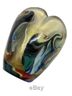 Murano Empoli Cased Glass Gold Multicolored Hand Blown Art Glass Vase Italy 3.5