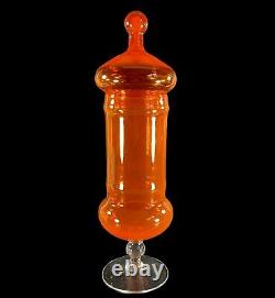 Murano Empoli Orange Glass Apothecary Candy Jar 13.5 Vtg Mid Century