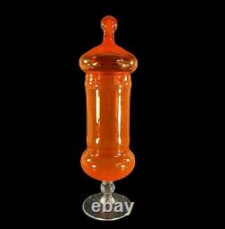 Murano Empoli Orange Glass Apothecary Candy Jar 13.5 Vtg Mid Century