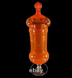 Murano Empoli Orange Glass Apothecary Candy Jar 13.5 Vtg Mid Century