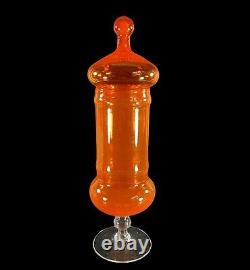 Murano Empoli Orange Glass Apothecary Candy Jar 13.5 Vtg Mid Century