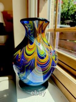 Murano FENICIO Multicolor Pulled Feather Cased Art Glass Vase Italy 9.75 4 Lbs