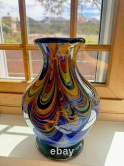 Murano FENICIO Multicolor Pulled Feather Cased Art Glass Vase Italy 9.75 4 Lbs