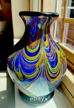 Murano FENICIO Multicolor Pulled Feather Cased Art Glass Vase Italy 9.75 4 Lbs