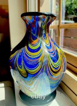 Murano FENICIO Multicolor Pulled Feather Cased Art Glass Vase Italy 9.75 4 Lbs