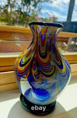 Murano FENICIO Multicolor Pulled Feather Cased Art Glass Vase Italy 9.75 4 Lbs