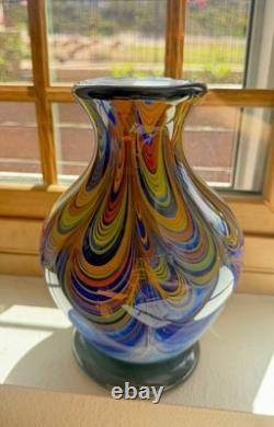 Murano FENICIO Multicolor Pulled Feather Cased Art Glass Vase Italy 9.75 4 Lbs