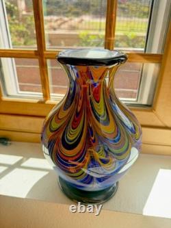 Murano FENICIO Multicolor Pulled Feather Cased Art Glass Vase Italy 9.75 4 Lbs