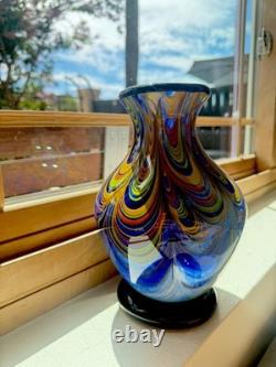 Murano FENICIO Multicolor Pulled Feather Cased Art Glass Vase Italy 9.75 4 Lbs