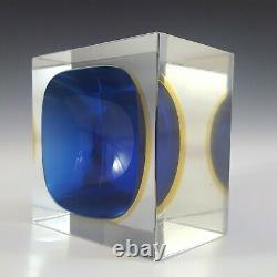 Murano Faceted Blue & Amber Sommerso Glass Block Bowl