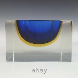 Murano Faceted Blue & Amber Sommerso Glass Block Bowl