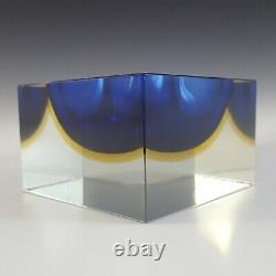 Murano Faceted Blue & Amber Sommerso Glass Block Bowl