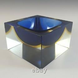 Murano Faceted Blue & Amber Sommerso Glass Block Bowl