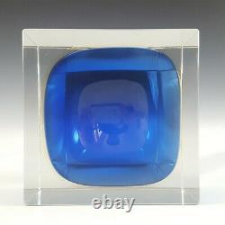 Murano Faceted Blue & Amber Sommerso Glass Block Bowl