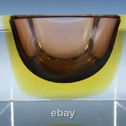 Murano Faceted Brown & Amber Sommerso Glass Vintage Bowl