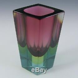 Murano Faceted Pink, Amber & Blue Sommerso Glass Block Vase