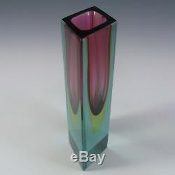 Murano Faceted Pink, Amber & Blue Sommerso Glass Block Vase