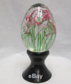 Murano Ferro & Lazzarini Hand Blown Glass Egg Pink Flowers Stems Exquisite